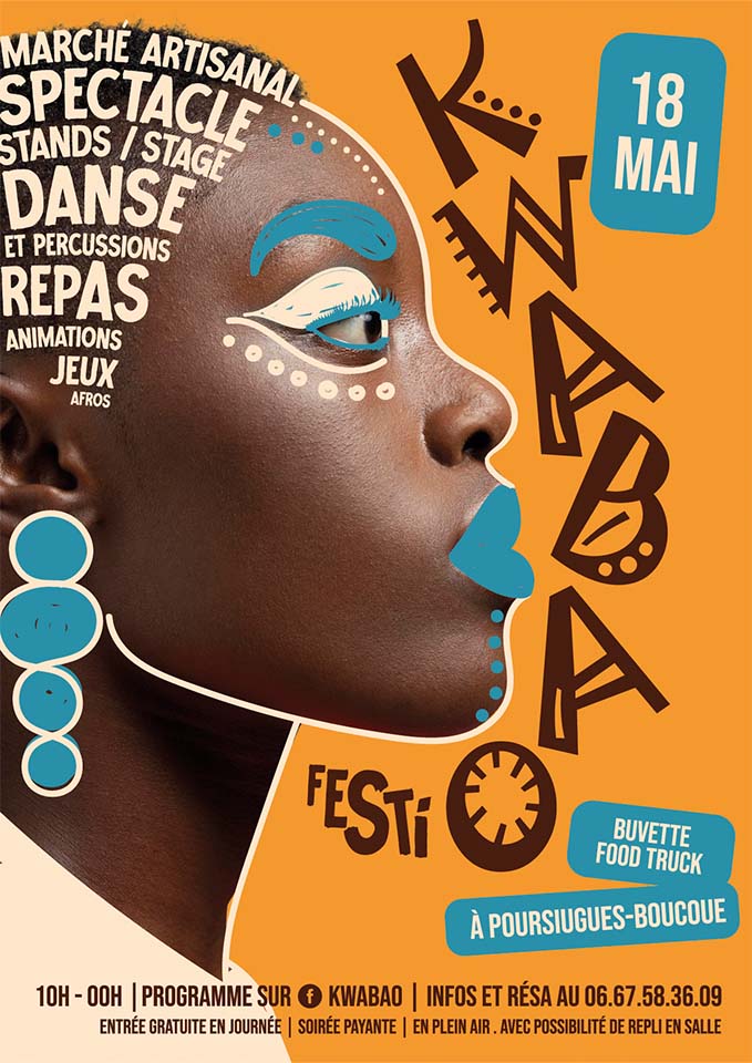 Affiche du Kwabao Festi - Création de costumes pour les danseuses du spectacle "CAP A CITE" par Atelier Abalone